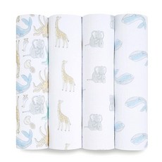 Aden anais Essentials 여아 및 남아용 모슬린 포대기 담요 속싸개를 위한 신생아 목욕 담요 100 면 아기 포대기 랩 4팩 블러싱 버니 Natural History Natural History