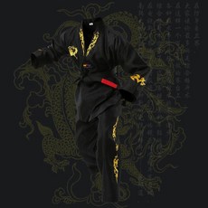 태권도 뱃지 블랙 유니폼 도복 남성 여성 코튼 정장 조도 의류 세트, [06] XXXS, [02] printing dargon