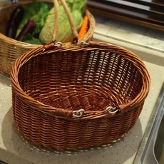 라탄바구니 수납함 왕골바구니 피크닉 야외 나들이, 브라운