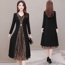 천사마켓 하프기장원피스 긴 소매 페이크 여성 무릎넘어 봄 가을 룩 엄마 중년 이너