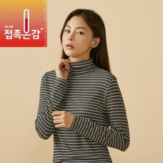 [JAJU/자주] 접촉온감 스트라이프 립 터틀넥 티셔츠