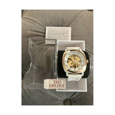 NIB TKO ORLOGI Women Skeleton Watch Mechanical Movement White Rubber Band Strap