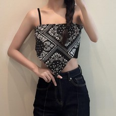 페이즐리 반다나 스카프 뷔스티에 탑 나시 블랙
