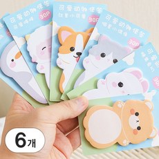 리미시아 동물 점착 메모지 포스트잇 6종 셋트 (토끼 곰 펭귄 고양이 강아지 양)