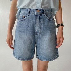 리틀마켓 하이웨스트 워싱 중청 버뮤다 4부 와이드 청반바지 PE50B1