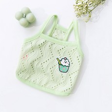 강아지 여름 옷 멜빵 반려견 쿨링 솔리드 코튼 반려동물 티셔츠 치와와 비숑 새끼 고양이, XL, Green, 1개