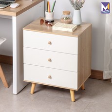 M컴퍼니 3단 책상 서랍장 원목 사무용 틈새 슬림 사무실 미니 옷서랍장 거실 수납장 서랍장 침대 거실 협탁 우드 <리퍼브 할인 src=