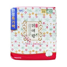 엘지 쏘피 귀애랑 생리대 울트라 날개 중형 40입 1개, 중형/레귤러, 40개입