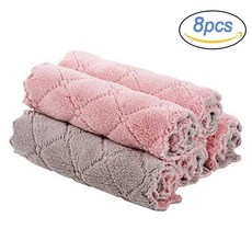 마이크로 화이버 흡수성 타월 주방 청소 천 붙지 않는 기름 행주 걸레 냅킨 식기 가정용 청소 타월 8 개, [02] 8PCS Gray Pink, 1개