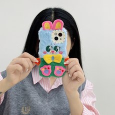 귀여움 토끼 플러시 케이스 폰 귀여운 커버 모티프 방탄 보호 컬러풀한 원단 부드러운 장식용