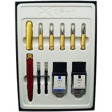 IDEAPOOL 로즈 우드 만년필 캘리 그래피 세트 황동 펜촉 5 개 잉크 변환기 2 개 병잉크 2 개 검정 잉, One Color_2 ink - Brass, One Color, 상세 설명 참조0