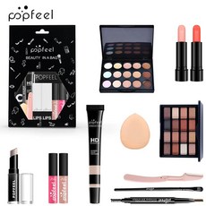 Popfeel 메이크업 키트 풀 세트 올인원 아이 섀도우 아이브로우 립스틱 브론저 브러시 럭셔리 세트 여, 01 POPFEEL-KIT101A, 1개