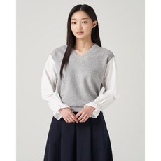 정품 빈폴 레이디스 티셔츠 러플 소매 V넥 - 라이트그레이 BF4141U042