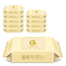 꿈토리물티슈 더 도톰한 골드 리필형 엠보싱, 60매, 10팩
