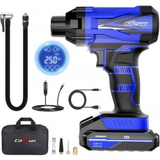 CARSUN 차량용 무선 공기 펌프 휴대용 충전식 압축기 디지털 자동차 자동 타이어 팽창기, Blue Color, 1개