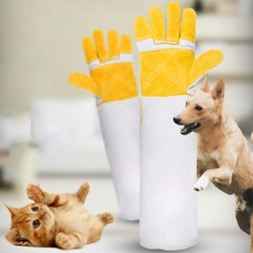 60cm Anti-bite 편안한 통기성 내구성 스크래치 방지 장갑 개를위한 안전한 보호 장갑 고양이 다람쥐 고슴도치 애완 동물, gray gloves-36cm