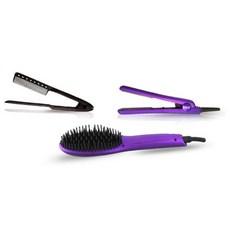 네오 3pcs 세트 - 이온 가열 브러시 고데기 세라믹 플랫 아이언 및 이지 헤어 빗 풀 세트(화이트 펄)