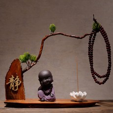 bogu 프레임 zisha 장식품 동자 스님 가정평화 새차 신차고사 관세음보살 풍수지리 부처상, 정적 단어베이스 + 선 초심자 수도사 (보라색)