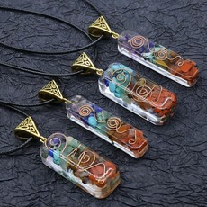 레트로 다채로운 칩 스톤 자연 차크라 Orgone 에너지 펜던트 진자 부적 Reiki 치유 Orgonite 크리스탈 펜던트 여성 남성|펜던트|