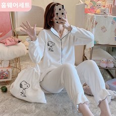 여성 화이트 기모 극세사 수면 스누피 잠옷 여자 파자마 홈웨어 세트
