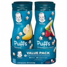 거버 퍼프 42g 2+2팩 바나나 스트로베리 애플 8개월 이상 Gerber Puffs Cereal Snack Banana and