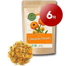 EAT WELL PREMIUM FOODS 100% 순수 오가닉 잘 말린 카렌둘라 메리골드 금송화 꽃 허브티 Dried marigold calendula flowers 114g 1팩, 6팩