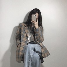 클래식 체크정장 여성 와이드 루즈핏 봄가을 작은 키 캐쥬얼 양복