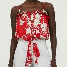 261469 H&M X JOHANNA ORTIZ TIE-HEM 레드 SATIN TOP 미디움