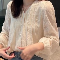 별하늘 여성용 펀칭 자수블라우스 긴팔 셔츠