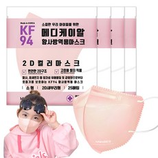 데일리핏 새부리형 KF94 100매 어린이마스크 소형마스크 메디케이알 컬러 황사 마스크, 소형 쁘띠피치 (100매), 4개, 25개입