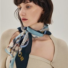 닥스 DCSC3F481N2 [WOOL SILK]네이비 체크플라워 마름모 울실크 스카프