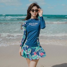 여성빅사이즈래쉬가드 세트 긴팔 여자수영복 스커트 비치웨어 휴가