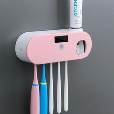 태양 전지 패널 칫솔 거치대 살균기 보관 치약 압착기 디펜서 UV 살균 욕실 액세서리, 분홍색, 1개