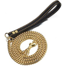 금색 방지 개 스틸 씹기 로프 체인 견인 스테인레스 가죽 리드 10mm 애완견 끈 금속, 10mm-3ft-(90cm), Gold, 1개