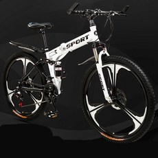 urkoteer 접이식 산악자전거 남녀공용 MTB 자전거, 26인치 21속, 접이식-스포크 휠 블랙레드 사은품 증정