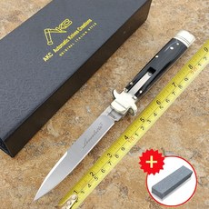 Fbiqq 9 "인치 아크릴 손잡이 이탈리아 대부 스틸레토 440c 스틸 블레이드 서바이벌 야외 캠핑 나이프 싱글 액션 도구, 1개, a