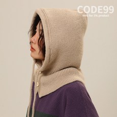 CODE99 니트 단추 바라클라바 여성 겨울 스탠다드핏 후드 목토시 넥워머