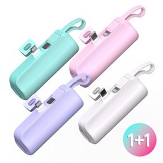 1+1 도킹형 일체형 2in1 미니 5000mAh 보조배터리 C타입 8핀, 화이트+화이트, C타입+C타입케이블
