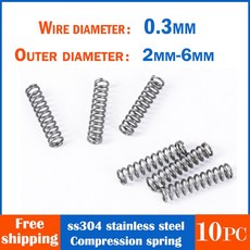 토션스프링 스프링팜 10pc 304 스테인레스 스틸 스프링 와이어 직경 0.3mm OD 2-6mm 길이 5-50mm 압축 소형 기계 액세서리, [00] 0.3mm(10Pcs), [03] 3mm, [00] 50mm