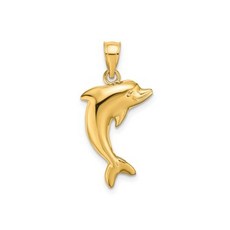 솔리드 14k 골드 남성용 돌고래 글래머 펜던트-20mm x 13mm