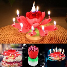 생일 케이크 기념일 회전 멜로디 연꽃초(레드) 특이한 생일초 파티용품