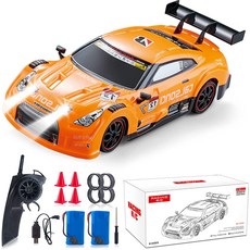 LFOLUSU 제어 자동차 RC 드리프트 카 1:16 스케일 4WD LED 조명 2.4GHz 28km\/h RTR 고속 레이싱 스포츠, 03 주황색., 1개