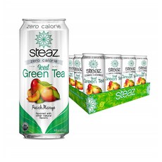 Steaz 오가닉 유기농 제로칼로리 아이스 그린티 복숭아 망고 473ml 12캔