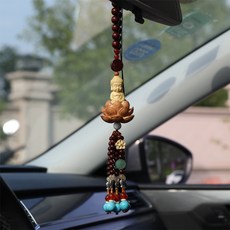  행운 액세서리 차량용품 로맨스 귀여운 십이지신 액세사리 백미러 행운 꾸미기 우드 대시보드 자동차, 핑안 샤오버 마노 펜던트 [길이 25cm] 