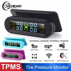 [해외] 무선 tpms 타이어 압력 모니터링 시스템 외부 센서 자동차, Black Screen