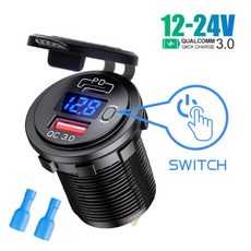 스위치 소켓이 있는 PD 타입 CQC 30 USB 충전기 전원 콘센트 어댑터 12V 24V 자동차 트럭 보트 RV 오토바이용 방수, 7)Blue PD QC3.0, 7) Blue PD QC3.0, 1개