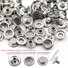 가죽 압력 스냅 패스너 금속 버튼 바느질 액세서리 가방용 보톤 단추 1015MM 팩당 20 세트, 20SETS, 503SILVER, 1개