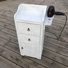 미용실츄레이 원목 레트로 미용츄레이 가위정리대 트롤리 카트정리대, 화이트 + 37x27x85cm