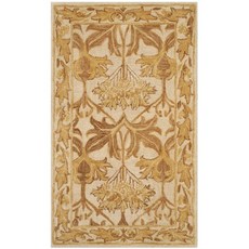 SafavieAntiquitiesCollectionAT841 BHands-MadeTraditionBeigeandGoldWoolAreaRug(3'x5'), 단일옵션