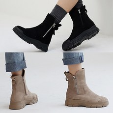 소가죽스웨이드부츠 벨루치슈즈 여성 소가죽 스웨이드 5cm 통굽 키높이 기모안감 앵클부츠